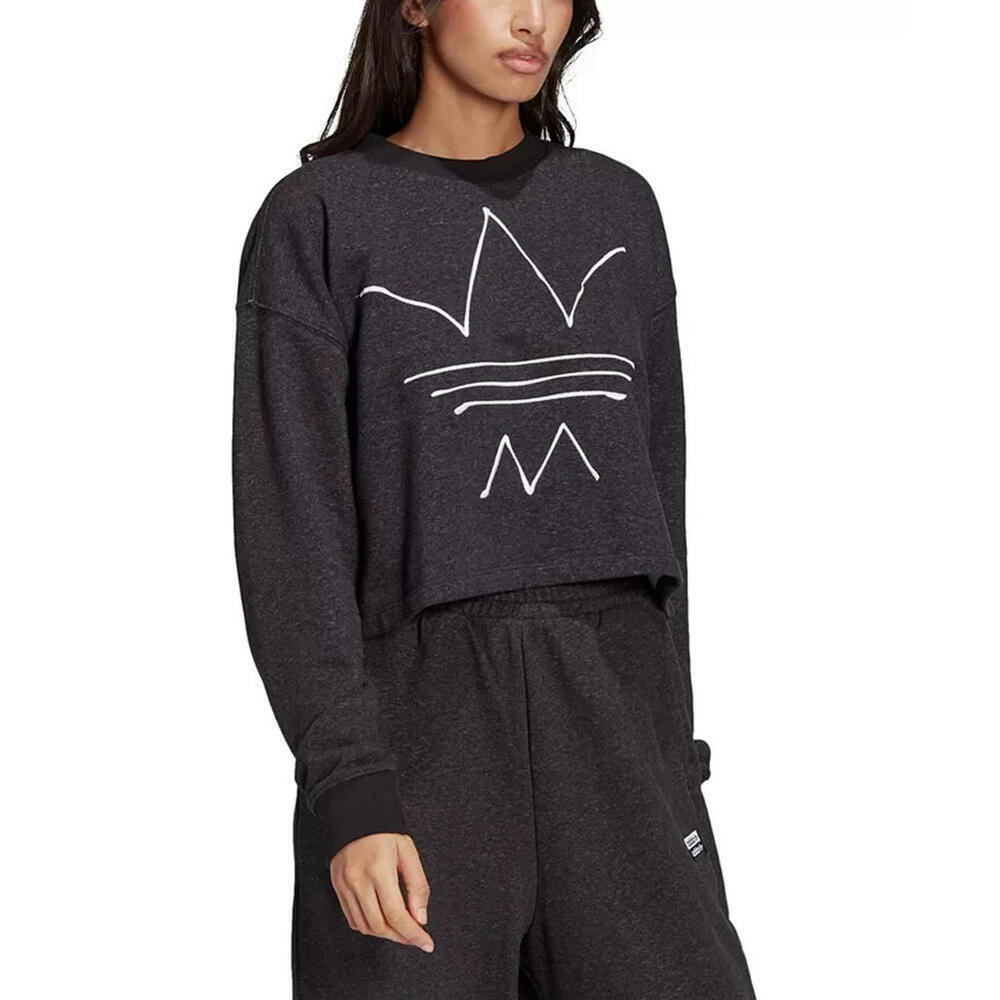 Adidas R.Y.V CROPPED Sweatshirt Black Melange SIZE XS